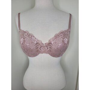 Victorias Secret IPEX Wireless Bra 34DD Demi Lace Padded Pink sexy comfort adjus